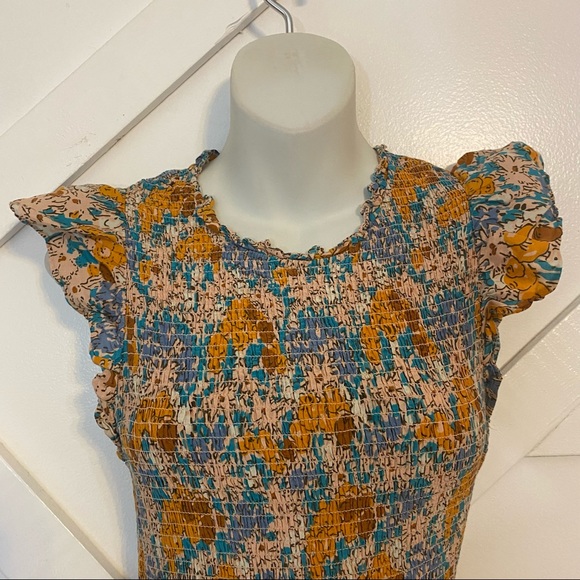 Sea Biarritz Floral Smocked Ruffle Cap Sleeve Tiered Midi Dress Orange Sz 8 - Picture 4 of 13